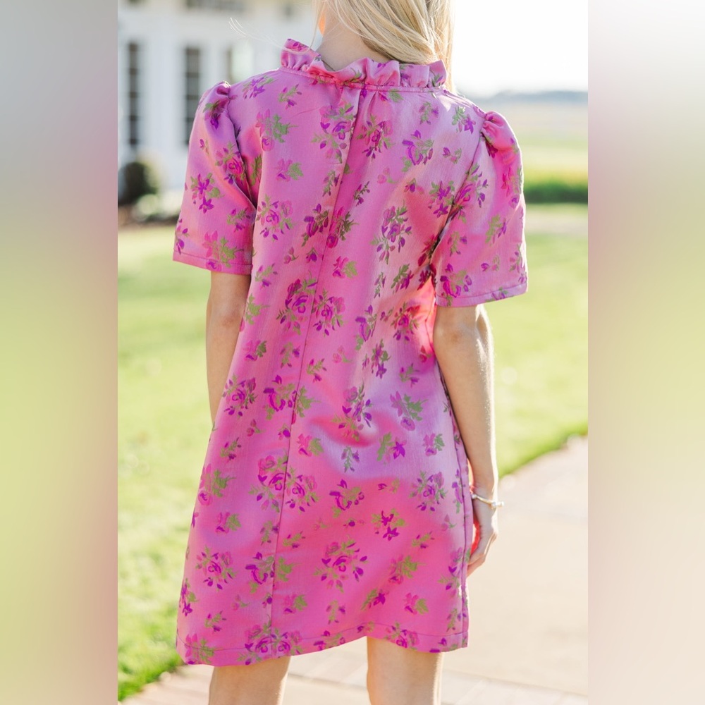 Voy Brocade Floral Pink Dress S/M - Picture 3 of 11